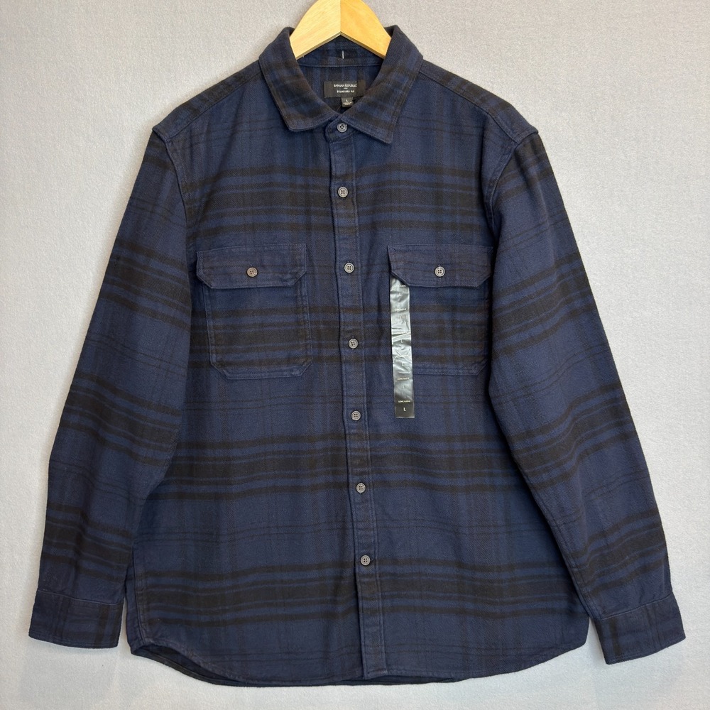 Banana Republic Heavyweight Flannel Shirt Mens Large Blue Black Standard Fit